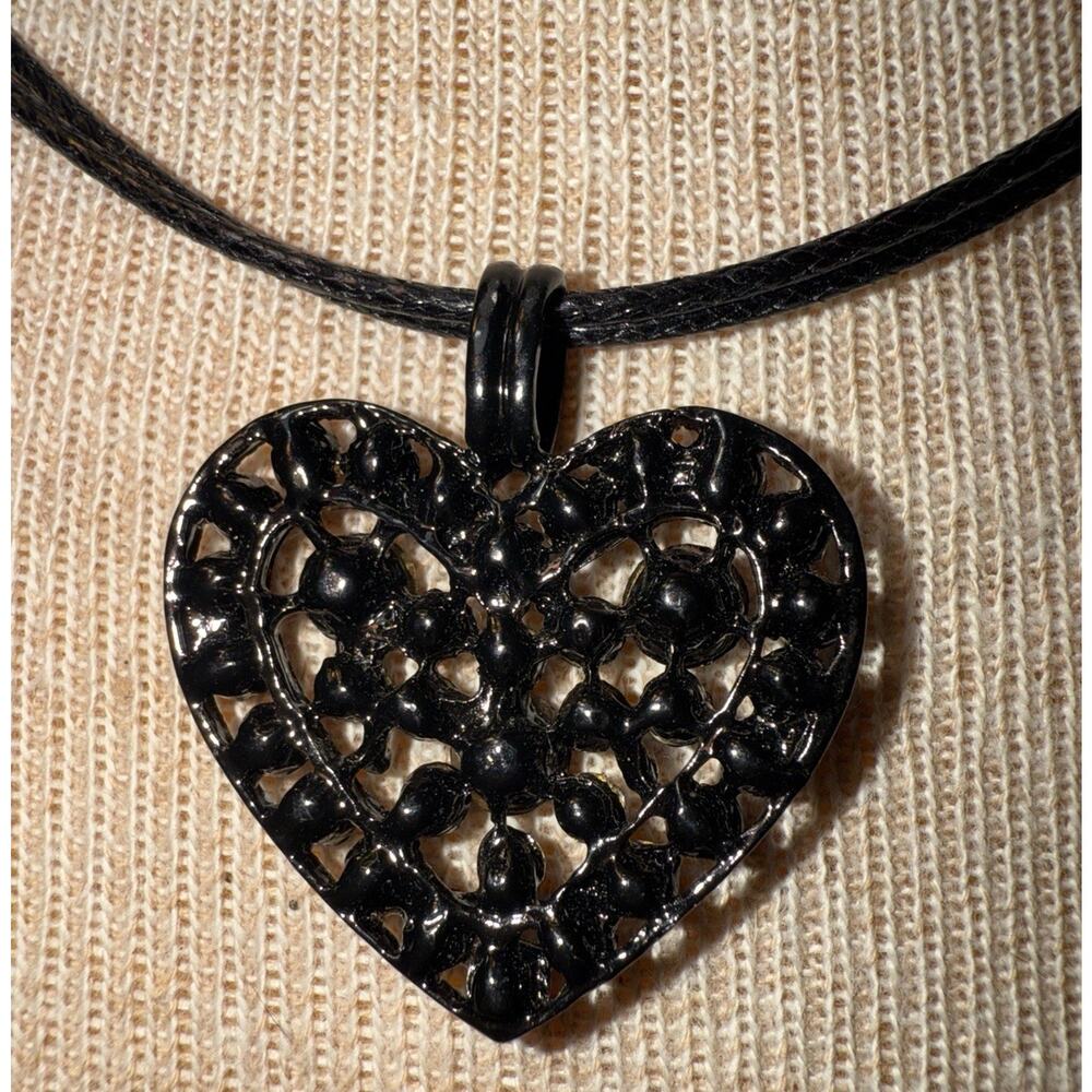-NECKLACE Black Marcasite On Black 19” Heart Shaped - Picture 4 of 12